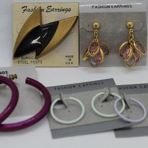 Set of 5 pairs of vintage pierced earrings